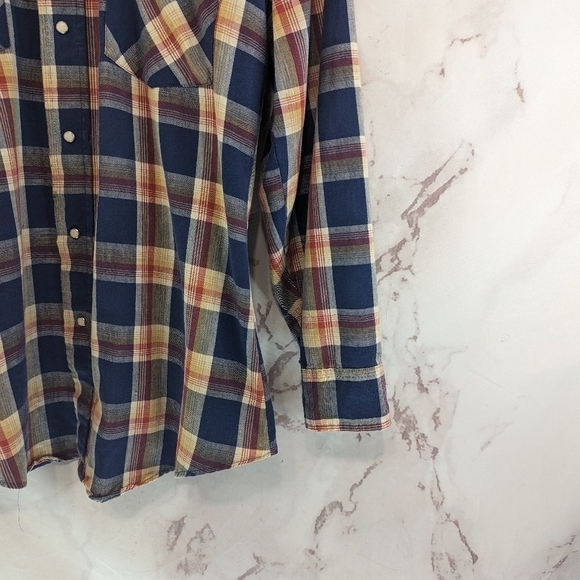 Vintage Levis Shirt Mens Small Blue Orange Plaid Pearl Snap 80s Workwear Cowboy - Picture 4 of 15